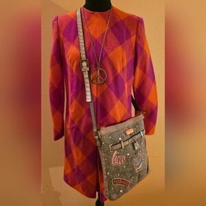 Nicole Lee Athena Patch Print Crossbody Handbag Denim Patches Rhinestones